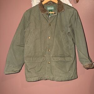 Vintage L.L. Bean Barn Chore Olive Jacket with Brown Corduroy Trim